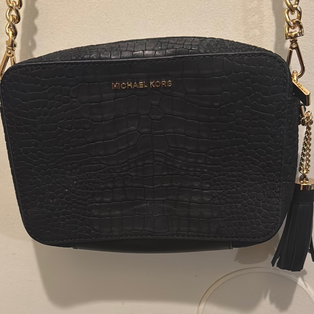 Michael Kors Croc-Embossed Black Crossbody Bag